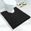 Yimobra Luxury Shaggy Toilet Bath Mat U-Shaped Contour Rugs for Bathroom, 24.4 X 20.5 Inches, Soft and Comfortable, Maximum Absorbent, Dry Quickly, Non-Slip, Machine-Washable, Black