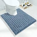 Yimobra U-Shaped Toilet Rug 24x20, Soft Absorbent Chenille Bathroom Mat, Non-Slip Contour Rug, Quick-Dry Machine Washable, Denim Blue