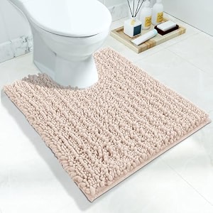 yimobra luxury toilet rug u-shaped shaggy contour mat for bathroom 244 x 204 inches soft comfortable toilet floor mat maximum absorbent dry quickly non-slip machine-washable beige