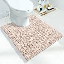 Yimobra Luxury Toilet Rug, U-Shaped Shaggy Contour Mat for Bathroom, 24.4 X 20.4 Inches, Soft Comfortable Toilet Floor Mat, Maximum Absorbent, Dry Quickly, Non-Slip, Machine-Washable, Beige