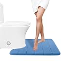 Yimobra Memory Foam Toilet Bath Mat U-Shaped, Soft and Comfortable, Super Water Absorption, Non-Slip, Thick, Machine Wash and Easier to Dry for Bathroom Commode Contour Rug, 24 X 20 Inches, Blue