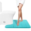 Yimobra Memory Foam Toilet Bath Mat U-Shaped, Soft and Comfortable, Super Water Absorption, Non-Slip, Thick, Machine Wash and Easier to Dry for Bathroom Commode Contour Rug, 24 X 20 Inches, Lake Blue