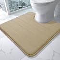 Yimobra Memory Foam Toilet Bath Mat U-Shaped, Soft and Comfortable, Super Water Absorbent, Non-Slip, Machine Wash and Easy to Dry for Bathroom Commode Contour Rug, 24 X 24 Inches, Light Tan