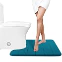 Yimobra Memory Foam Toilet Bath Mat U-Shaped, Soft and Comfortable, Water Absorption, Non-Slip, Thick, Machine Wash and Easier to Dry for Bathroom Commode Contour Rug, 24 X 20 Inches, Peacock Blue