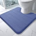 Yimobra Memory Foam Toilet Bath Mat U-Shaped, Soft and Comfortable, Super Water Absorption, Non-Slip, Thick, Machine Wash and Easier to Dry for Bathroom Commode Contour Rug, 24 X 24 Inches, Navy Blue