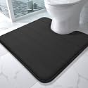 Yimobra Memory Foam Toilet Bath Mat U-Shaped, Commode Contour Rug, Soft and Comfortable, Super Water Absorption, Non-Slip, Thick, Machine Wash and Easier to Dry for Bathroom, 24 X 24 Inches, Black