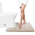 Yimobra Memory Foam Toilet Bath Mat U-Shaped, Soft and Comfortable, Super Water Absorption, Non-Slip, Thick, Machine Wash and Easier to Dry for Bathroom Commode Contour Rug, 24 X 20 Inches, Beige