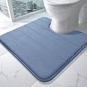 Yimobra Memory Foam Toilet Bath Mat U-Shaped, Soft and Comfortable, Super Water Absorption, Non-Slip, Thick, Machine Wash and Easier to Dry for Bathroom Commode Contour Rug, 24 X 24 Inches, Denim Blue