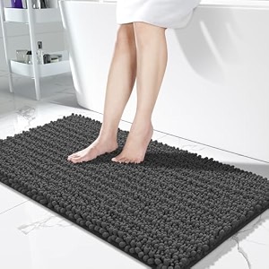 yimobra bathroom runner rug 55x24 inch - extra long non slip chenille bath mat soft amp absorbent machine washable shaggy hallway carpet for vanity tub shower dark gray home decor accessories