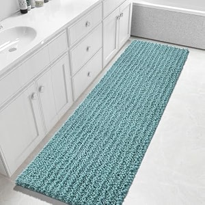 yimobra bathroom runner rug 70x24 inch - extra long non slip chenille bath mat soft amp absorbent machine washable shaggy hallway carpet for vanity tub shower teal blue home decor accessories