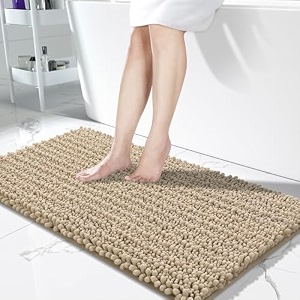 yimobra bathroom runner rug 55x24 inch - extra long non slip chenille bath mat soft amp absorbent machine washable shaggy hallway carpet for vanity tub shower camel home decor accessories