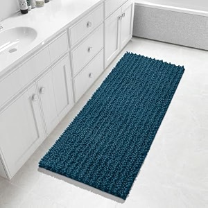 yimobra bathroom runner rug 55x24 inch - extra long non slip chenille bath mat soft amp absorbent machine washable shaggy hallway carpet for vanity tub shower peacock blue home decor accessories