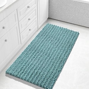 yimobra long bathroom rugs non slip washable 44x24 inch - ultra soft absorbent chenille bath mat quick dry shaggy floor carpet for tub shower teal blue home decor accessories