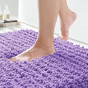 yimobra original luxury chenille bath mat 551 x 24 inches soft shaggy and comfortable large size super absorbent and thick non-slip machine washable perfect for bathroom lavender