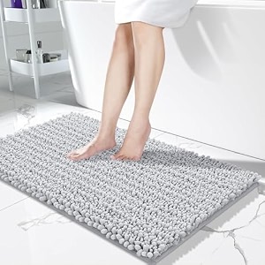 yimobra original luxury chenille bath mat 441 x 24 inches soft shaggy and comfortable large size super absorbent and thick non-slip machine washable perfect for bathroom silver