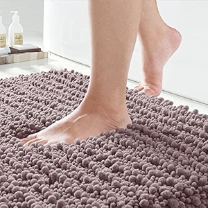 yimobra original luxury chenille bath mat 551 x 24 inches soft shaggy and comfortable large size super absorbent and thick non-slip machine washable perfect for bathroom mauve