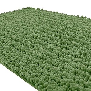 yimobra original luxury chenille bath mat 362 x 24 inches soft shaggy and comfortable large size super absorbent and thick non-slip machine washable perfect for bathroom olive green
