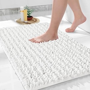 yimobra original luxury chenille bath mat soft shaggy and comfortable large size super absorbent and thick non-slip machine washable perfect for bathroom 315 x 198 inches bright white