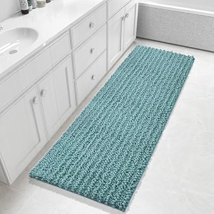 yimobra bathroom runner rug 60x24 inch - extra long non slip chenille bath mat soft amp absorbent machine washable shaggy hallway carpet for vanity tub shower teal blue home decor accessories