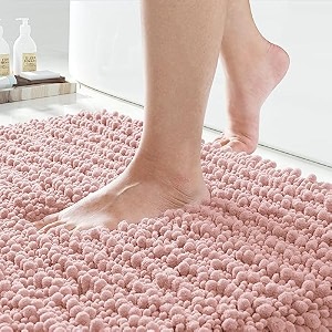 yimobra original luxury chenille bath mat 551 x 24 inches soft shaggy and comfortable large size super absorbent and thick non-slip machine washable perfect for bathroom light pink