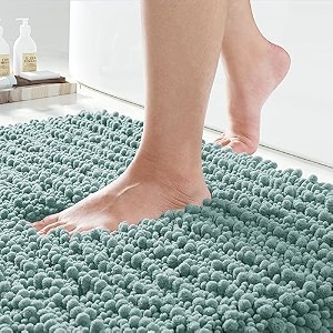 yimobra bathroom rugs non slip washable 24x17 inch - ultra soft absorbent chenille bath mat quick dry shaggy floor carpet for tub shower grayish green home decor accessories