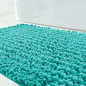 yimobra original luxury chenille bath mat 551 x 24 inches soft shaggy and comfortable large size super absorbent and thick non-slip machine washable perfect for bathroom lake blue