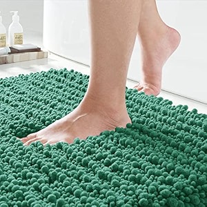 yimobra original luxury chenille bath mat 32 x 20 inches soft shaggy and comfortable large size super absorbent and thick non-slip machine washable perfect for bathroom emerald