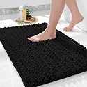 Yimobra Original Luxury Chenille Rectangular Bath Mat,32 X 20 Inches,Soft Shaggy And Comfortable,Large Size,Super Absorbent And Thick,Non-Slip,Machine Washable,Perfect For Bathroom,Black