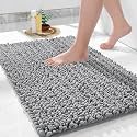 Yimobra Original Luxury Chenille Rectangular Bath Mat, 36.2 X 24 Inches, Soft Shaggy And Comfortable, Large Size, Super Absorbent And Thick, Non-Slip, Machine Washable, Perfect For Bathroom, Gray