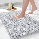 Yimobra Original Luxury Chenille Bath Mat, 36.2 x 24 Inches, Soft Shaggy and Comfortable, Large Size, Super Absorbent and Thick, Non-Slip, Machine Washable, Perfect for Bathroom, Silver