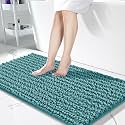Yimobra Bathroom Runner Rug 55x24 Inch - Extra Long Non Slip Chenille Bath Mat, Soft &amp; Absorbent, Machine Washable Shaggy Hallway Carpet for Vanity Tub Shower, Teal Blue Home Decor Accessories