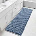Yimobra Bathroom Runner Rug 60x24 Inch - Extra Long Non Slip Chenille Bath Mat, Soft &amp; Absorbent, Machine Washable Shaggy Hallway Carpet for Vanity Tub Shower, Denim Blue Home Decor Accessories