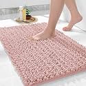 Yimobra Chenille Luxury Bathroom Rug Mat 24X17, Extra Soft &amp; Absorbent Bath Rugs, Non-Slip Plush Shaggy Carpet, Machine Wash Dry, Mats For Floor, Tub And Shower, Light Pink, Rectangular