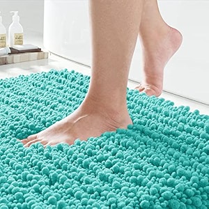 yimobra original luxury chenille bathroom rug mat 602 x 24 inches soft shaggy and comfortable large size super absorbent and thick non-slip machine washable perfect for bath room lake blue