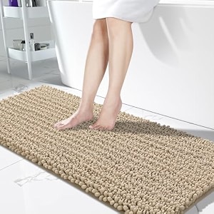 yimobra bathroom runner rug 60x24 inch - extra long non slip chenille bath mat soft amp absorbent machine washable shaggy hallway carpet for vanity tub shower camel home decor accessories