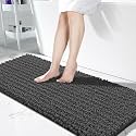 Yimobra Bathroom Runner Rug Mat 60.2 x 24, Non-Slip Soft Shaggy and Comfortable Large Size Chenille Bath Rug, Super Absorbent and Thick, Machine Washable, Long Bathroom Rug, Dark Gray