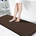 Yimobra Bathroom Runner Rug Mat 60.2 x 24, Non-Slip Soft Shaggy and Comfortable Large Size Chenille Bath Rug, Super Absorbent and Thick, Machine Washable, Long Bathroom Rug, Brown