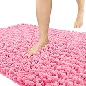Yimobra Original Luxury Chenille Bathroom Rug Mat, 60.2 x 24 Inches, Soft Shaggy and Comfortable, Large Size, Super Absorbent and Thick, Non-Slip, Machine Washable, Perfect for Bath Room, Pink