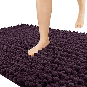 yimobra original luxury chenille bathroom runner rugs 70 x 24 inches soft long large bath mats super absorbent non-slip machine washablecarpets for home nursery bed living room potent purple