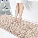 Yimobra Bathroom Runner Rug 70x24 Inch - Extra Long Non Slip Chenille Bath Mat, Soft &amp; Absorbent, Machine Washable Shaggy Hallway Carpet for Vanity Tub Shower, Pinkish Beige Home Decor Accessories