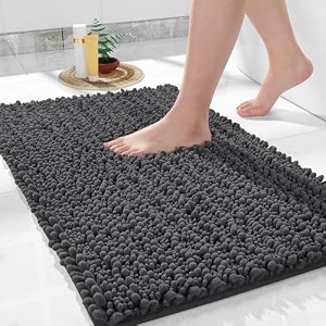 yimobra chenille luxury bathroom rug mat 24x17 extra soft amp absorbent bath rugs non-slip plush shaggy carpet machine wash dry mats for floor tub and shower dark gray rectangular