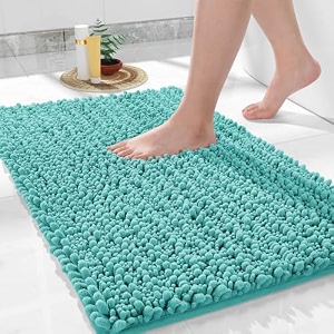 yimobra chenille luxury bathroom rug rectangular mat 24x17extra softampabsorbent bath rugsnon-slip plush shaggy bath carpetmachine wash drybath mats for bathroom floortub and showerlake blue