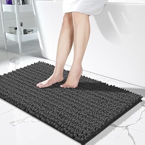 yimobra chenille original luxury shaggy rectangular bath mat441 x 24 inchessuper absorbent waternon-slipmachine-washablesoft and cozythick modern for bathroom bedroomdark gray