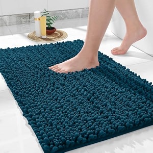 yimobra rectangular bathroom rug mat 24 x 17 extra soft non slip absorbent water bath rug quick dry machine washable chenille shaggy shower matfor bathroom floor home decor rustic turquoise