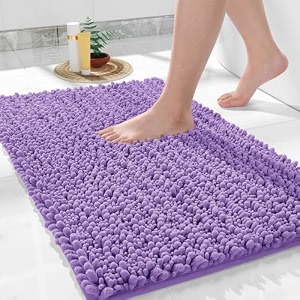 yimobra long bathroom rugs non slip washable 44x24 inch - ultra soft absorbent chenille bath mat quick dry shaggy floor carpet for tub shower lavender home decor accessories