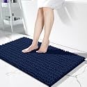 Yimobra Original Luxury Shaggy Bath Mat, 44.1 X 24 Inches, Super Absorbent Water, Non-Slip, Machine-Washable, Soft and Cozy, Thick Modern for Bathroom Bedroom, Navy Blue