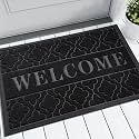 Yimobra Welcome Mat Outdoor Indoor, All-Season Waterproof Front Door Mat Outside Entrance, All-Weather Heavy Duty Non-Slip Doormat, Low Profile Porch Patio Entrance Mats, 47x32, Black