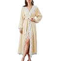 Yimoon Womens Fluffy Robe Lace Ruffle Plush Long Bathrobes