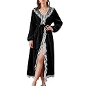 Yimoon Womens Fluffy Robe Lace Ruffle Plush Long Bathrobes