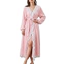 Yimoon Womens Fluffy Robe Lace Ruffle Plush Long Bathrobes